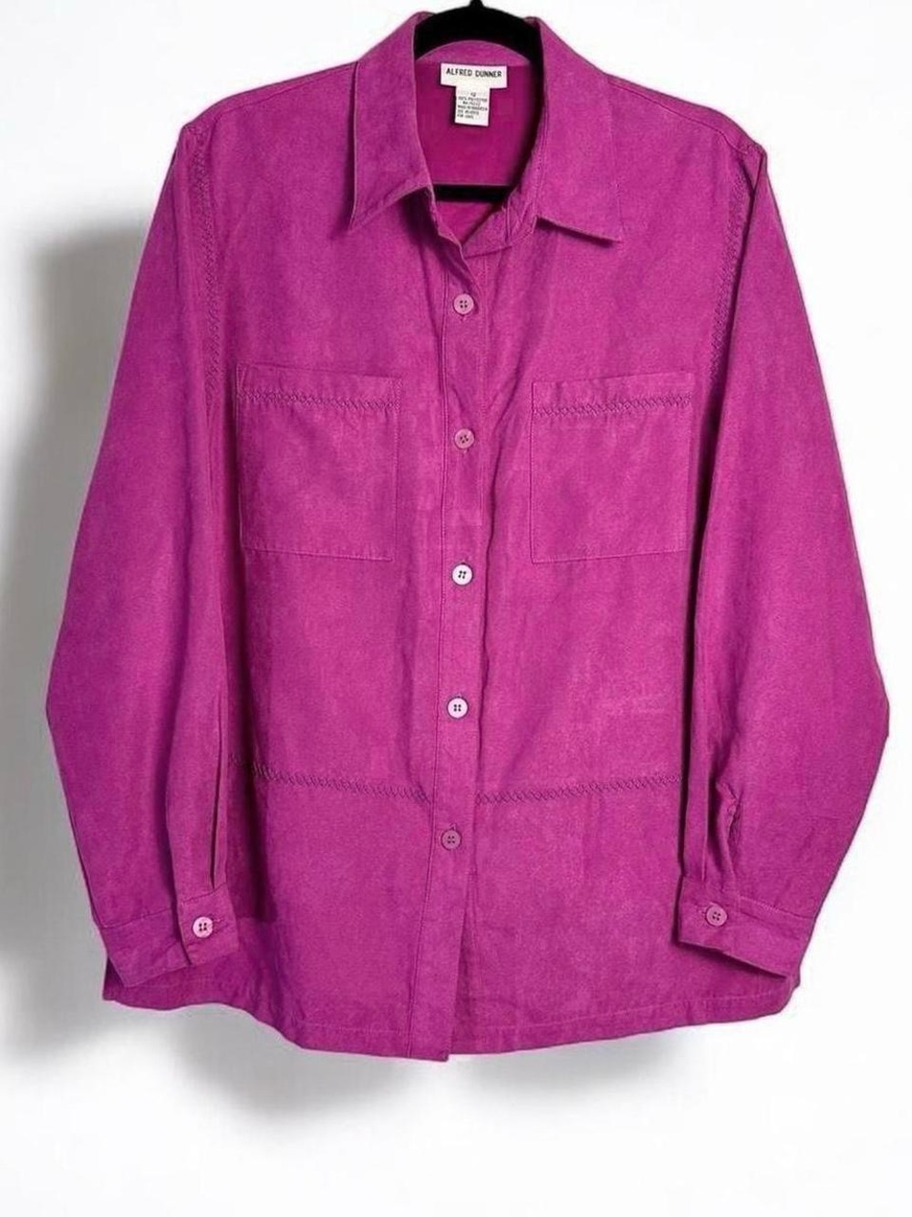 Alfred Dunner pink faux micro suede button up long sleeve collard shirt 12